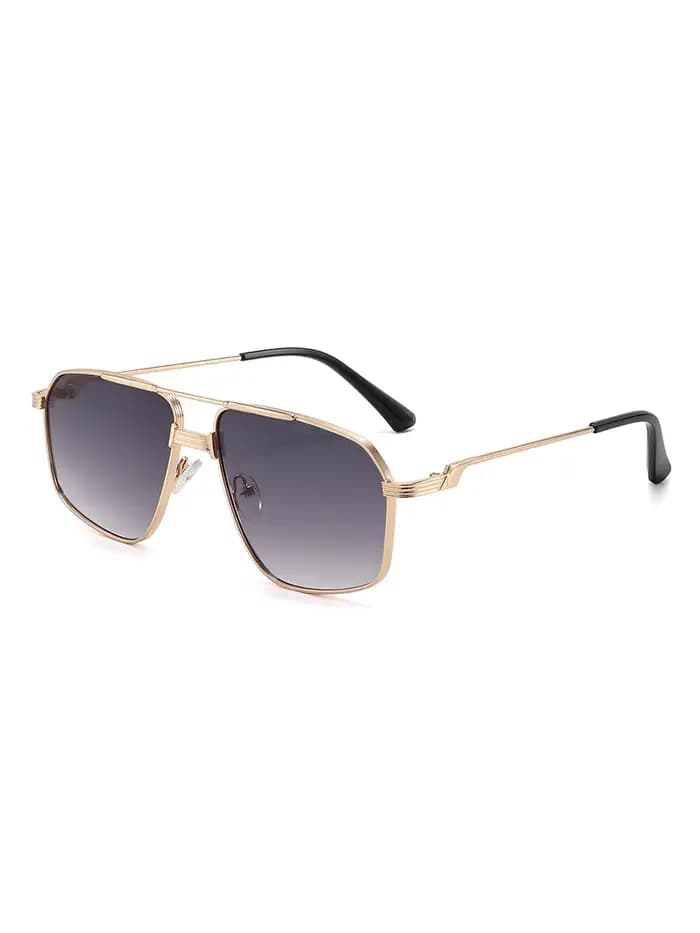 Lunettes de soleil pilote rétro tendance pour hommes, monture en alliage doré et lentille noire, lun