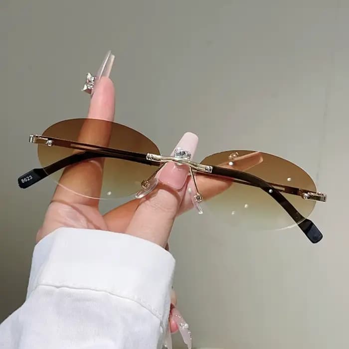 Lunettes de soleil vintage sans monture, dégradées, en métal, tendance, couleur unie, classiques, ov