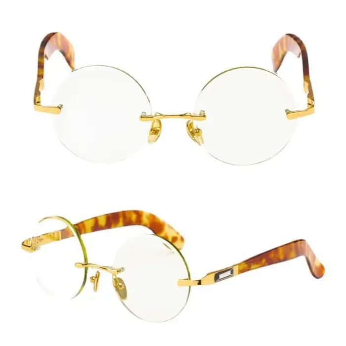 Nouvelles Lunettes de Soleil en Verre Cristal 2026, Verres Cyan Feuille de Bambou, Rétro Rondes Sans