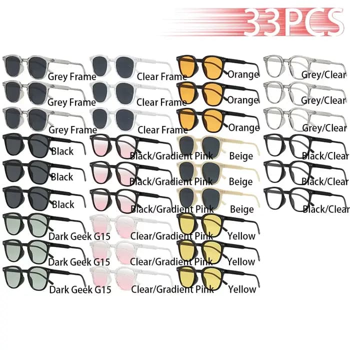 33PCS Lunettes de soleil unisexes rondes tendance avec verres dégradés rose poudré, décoration métal