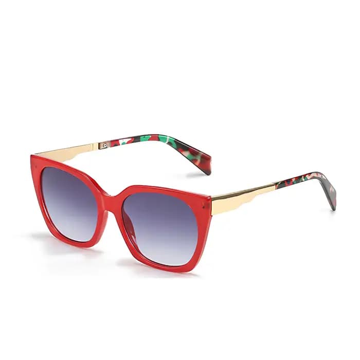 Lunettes de soleil Vintage pour femmes, à la mode, monture rouge éblouissante, motif vert doré, lent