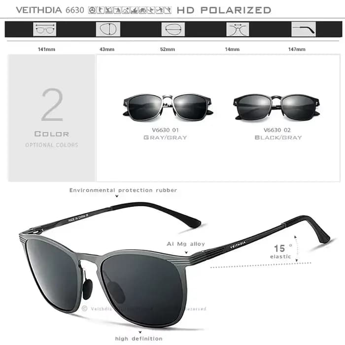 VEITHDIA-Lunettes de soleil unisexes rétro en aluminium et magnésium, verres polarisés, vintage, acc
