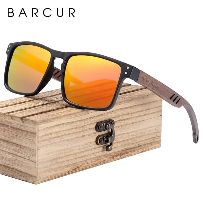 BARCUR-Lunettes de soleil polarisées pour homme et femme, accessoire de marque de styliste, en bois 