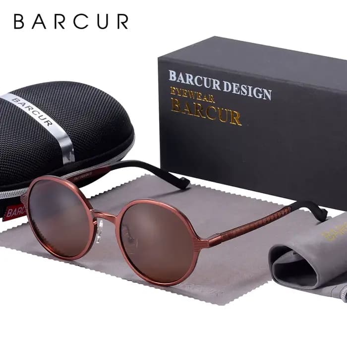 BARCUR Design lunettes de soleil rondes polarisées pour hommes lunettes noires chaudes mâle ultralég