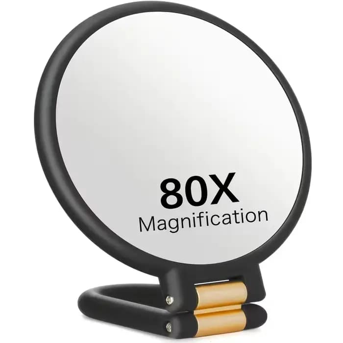1 miroir de maquillage double face grossissant, grossissement 1X/80X, surface miroir haute définitio