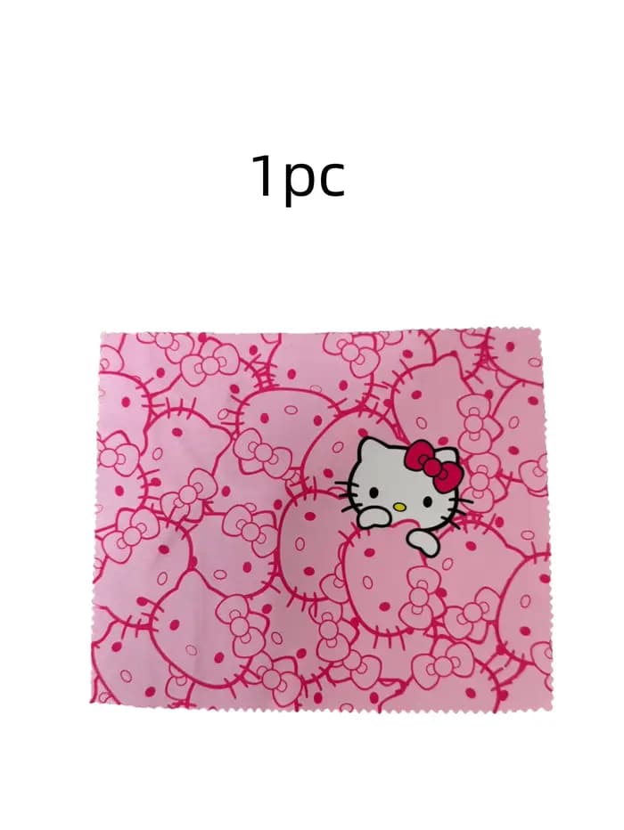 Étui à lunettes Hello Kitty et chiffon de nettoyage en microfibre douce, motif tête de chat rose, ut