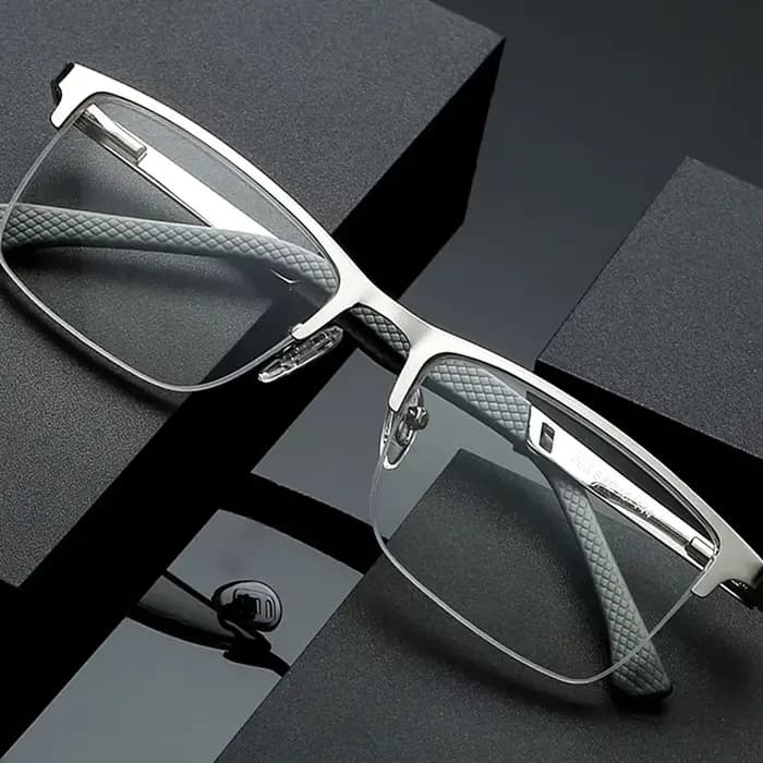 May Flower lunettes de lecture hommes Anti-lumière bleue métal demi-monture presbytie lunettes cadre