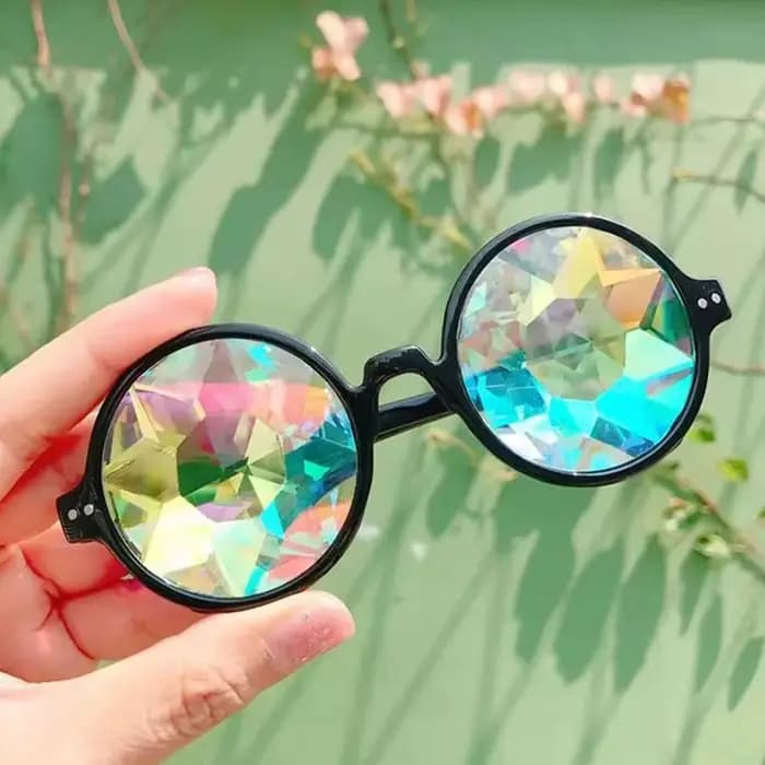 Lunettes Caleidoscope Colorées pour Femmes, Rétro Laser, Rave Festival, Lunettes de Soleil Rondes, M