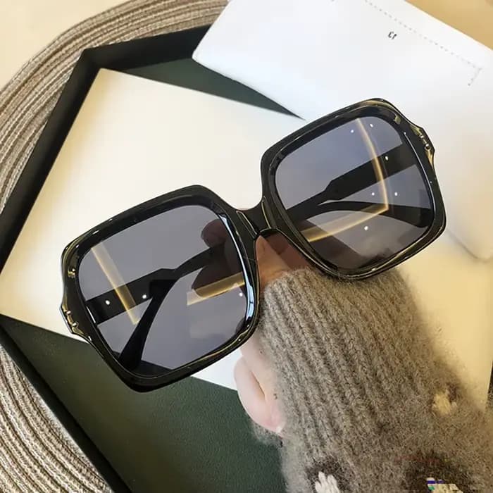 Lunettes de soleil vintage surdimensionnées pour femmes, carrées, de luxe, à grande monture, noires,