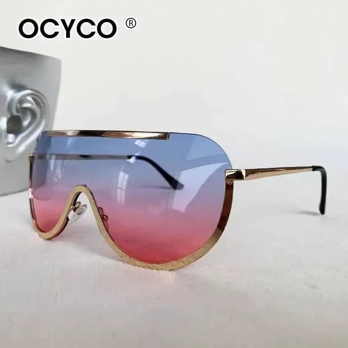 Lunettes de soleil oversize sans monture en métal, coupe-vent intégré, pour femmes, tendances Y2K, d