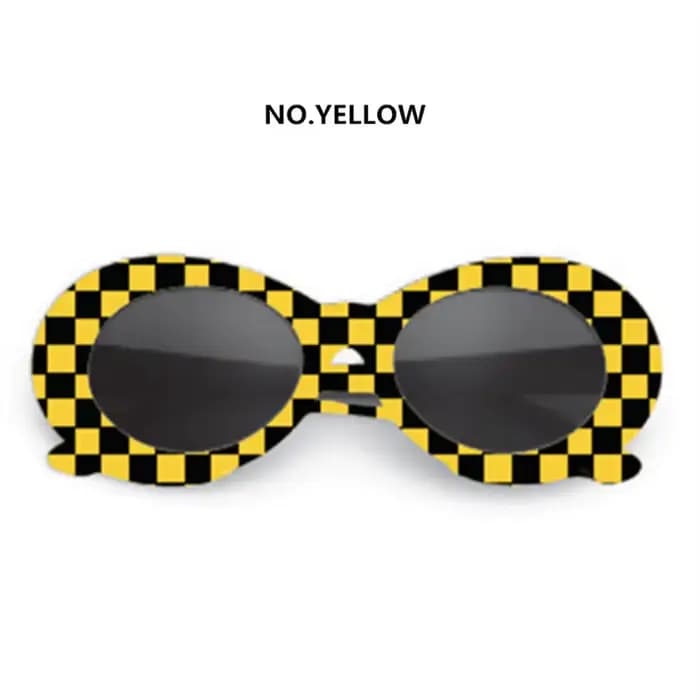 Oulylan Kurt-Lunettes de soleil ovales pour hommes et femmes, vintage rétro, impression à carreaux, 
