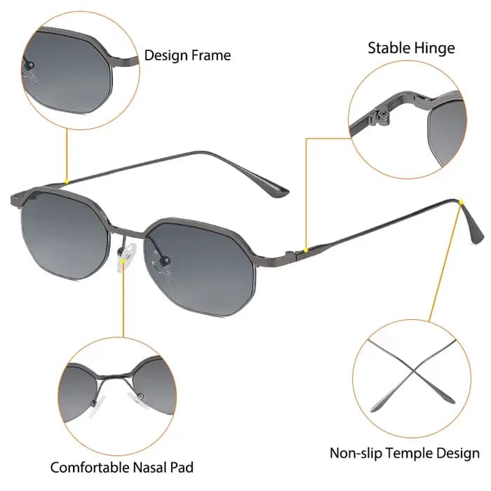 Caterside Nouvelles Lunettes de Soleil Rétro à Monture Fine pour Hommes, Verres Polygonaux, Lunettes