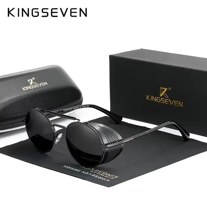 KINGSEVEN Lunettes de soleil de style rétro gothique steampunk de haute qualité, monture ronde, pour