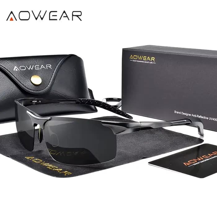 AOWEAR-Lunettes de soleil polarisées sans monture pour hommes, lunettes de conduite en aluminium, st