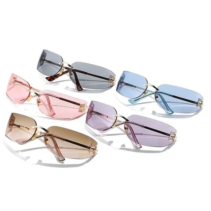 Lunettes de soleil haut de gamme pour femmes, sans cadre, incurvées, intégrées, pour la Protection d
