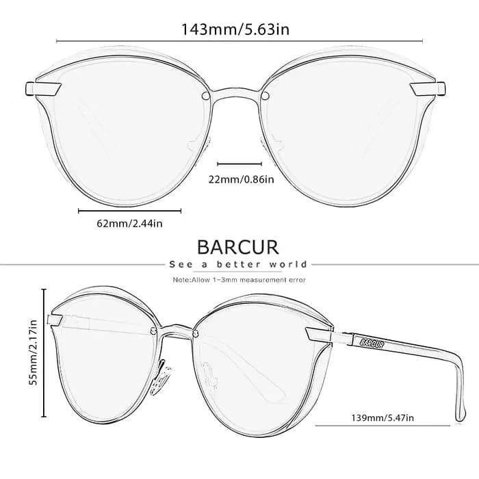 BARCUR Style lunettes de Soleil Polarisées Pour Femmes Catmore Rond Soleil Verre Dames Femme Lunette