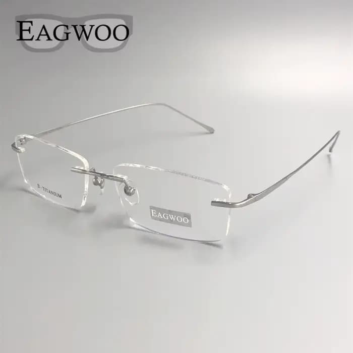 Lunettes en titane pur, monture optique sans bords, sans cadre, pour visage large, avec branches lon
