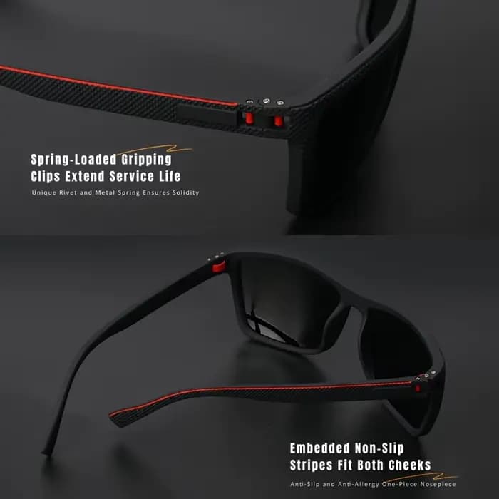 Lunettes de soleil polarisées carrées de qualité supérieure – Conception de charnière à ressort, aju