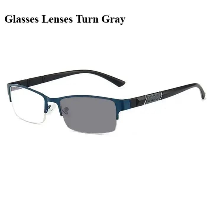 Lunettes de myopie à demi-monture photochromiques pour hommes, verres d'affaires gris 0 ~ -4.0, lune