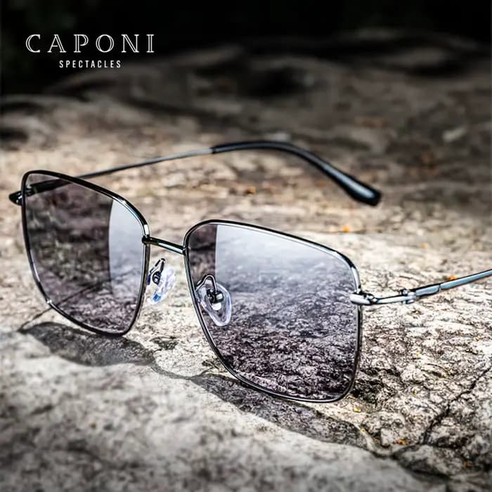 CAPONI lunettes de soleil hommes polarisées pur titane léger ombre photochromique gris Anti-éblouiss