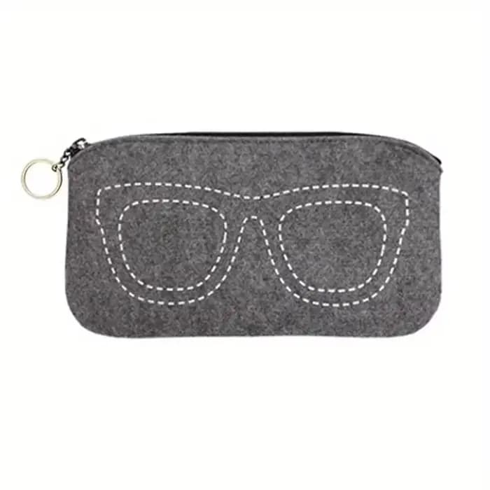 Pochette à lunettes en feutre doux, fermeture à glissière, étui à lunettes Portable avec porte-clés,