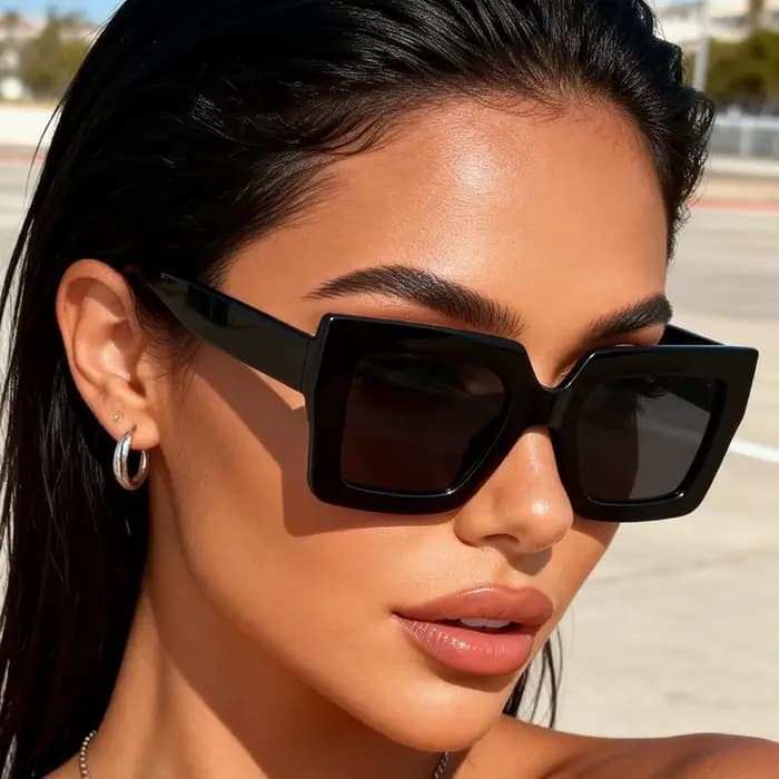 Une paire de lunettes de soleil rétro à monture large et couleur unie pour femmes, idéales pour le s