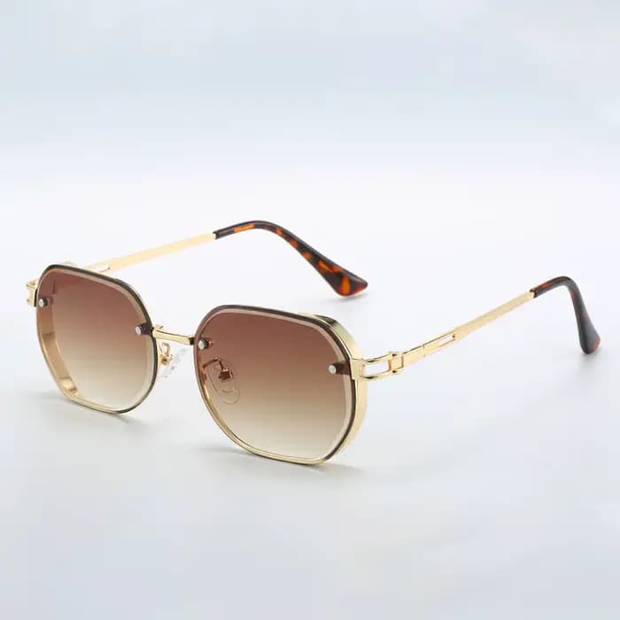 Lunettes de soleil pour femmes, monture noire, bordure dorée, verres noirs, lunettes de soleil à la 