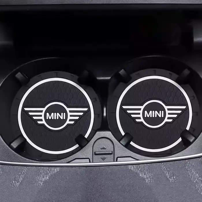 Lot de 2 tapis antidérapants pour porte-gobelets de voiture avec logo pour BMW MINI Cooper R53 R52 R