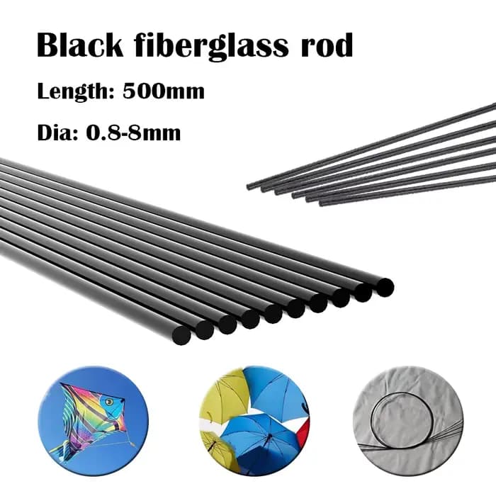 1-10 pièces de tiges en fibre de verre noires 500 mm x 0,8-8 mm - Bâtonnets flexibles et résistants 