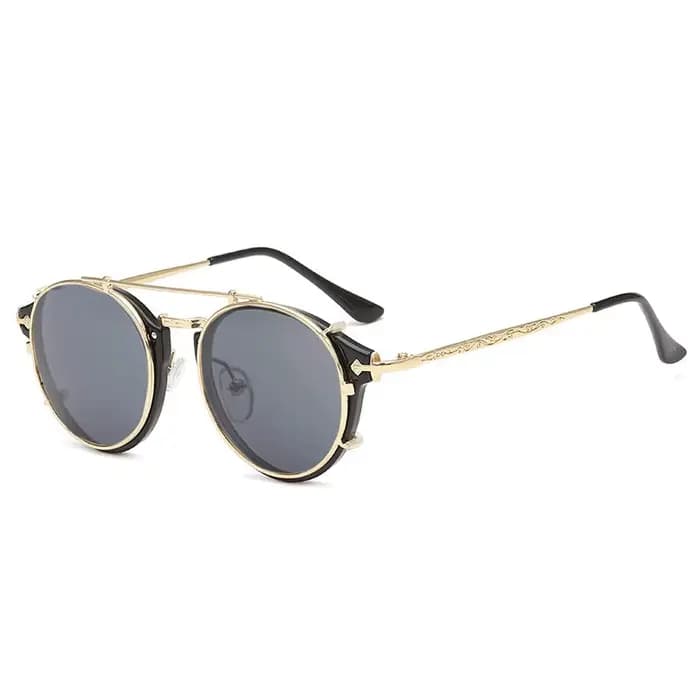 Lunettes de soleil rétro Steampunk à Clip rond pour hommes et femmes, verres amovibles Double couche