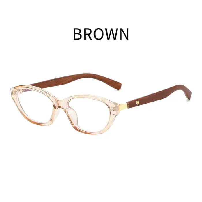 Lunettes Rétro Œil de Chat pour Femme, Monture Effet Bois, Anti-Lumière Bleue, Montures Optiques Vin