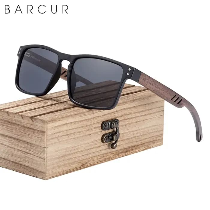 BARCUR lunettes de soleil en bois pour hommes lunettes de soleil polarisées en bois de noyer naturel