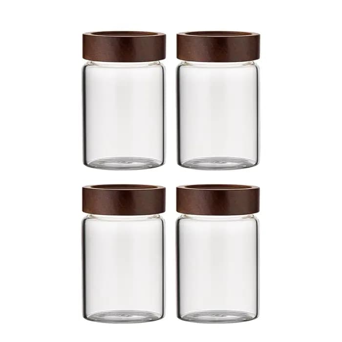 Bocaux en verre pour aliments avec couvercles hermétiques à vis en bois d'acacia, bocaux à épices av