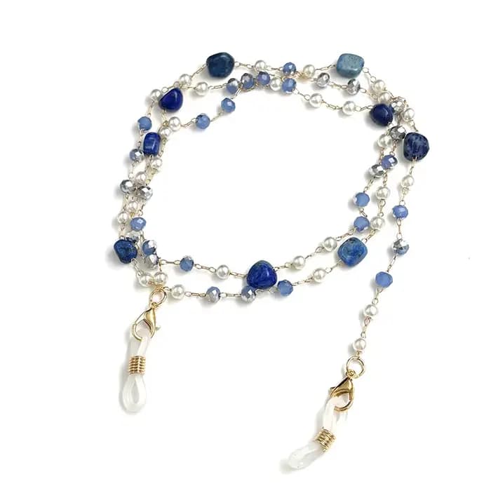 Chaîne de lunettes de soleil faite à la main, corde de cou antidérapante, pierre d'agate, perle de c