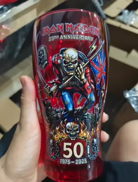 Verre à bière à thème Iron Maiden 50e anniversaire, inspiré du groupe de heavy metal, objet de colle
