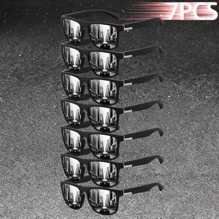 Lunettes de soleil vintage 7 pièces, style classique, à rayures colorées, carrées, pour hommes et fe