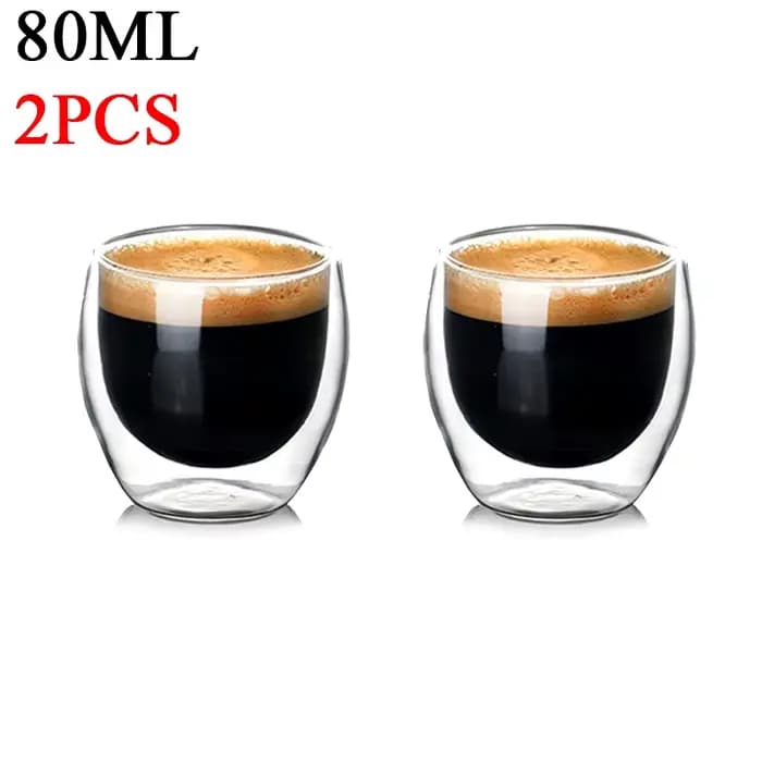 Tasse en verre isolée Double couche de 80ml, 2 à 6 pièces, verre à haute teneur en Borosilicate, tas