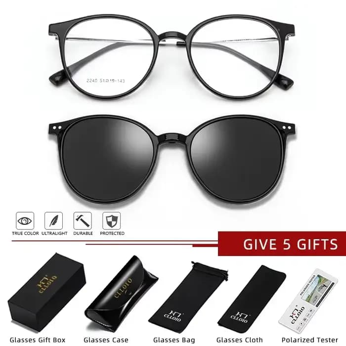 CLLOIO pince magnétique sur lunettes femmes conduite polarisé rond rose optique lunettes myopes homm