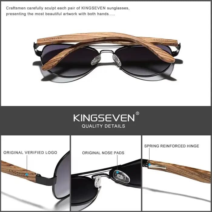 KINGSEVEN-Lunettes de soleil pilote pour hommes et femmes, bois polarisé UV400, lunettes de soleil p