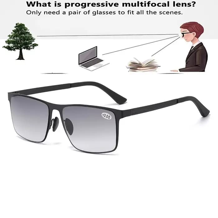 Lunettes de soleil de lecture multifocales progressives, lunettes rectangulaires rétro, charnières à