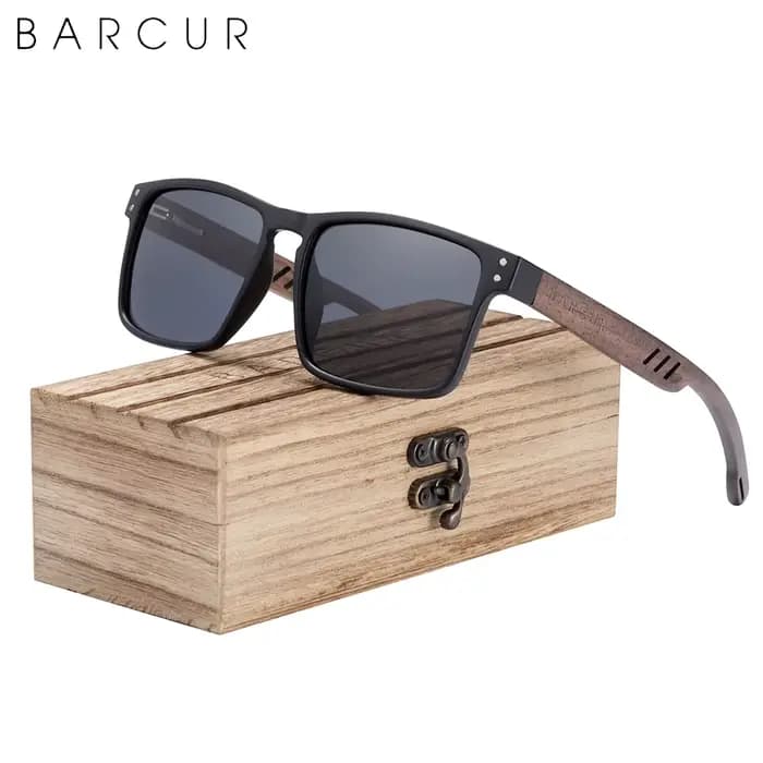 BARCUR lunettes de soleil en bois pour hommes lunettes de soleil polarisées en bois de noyer naturel