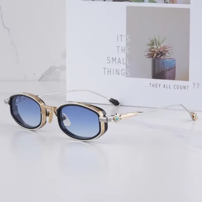 HARDIN Lunettes de soleil ovales vintage artisanales noires et dorées pour homme, design de créateur