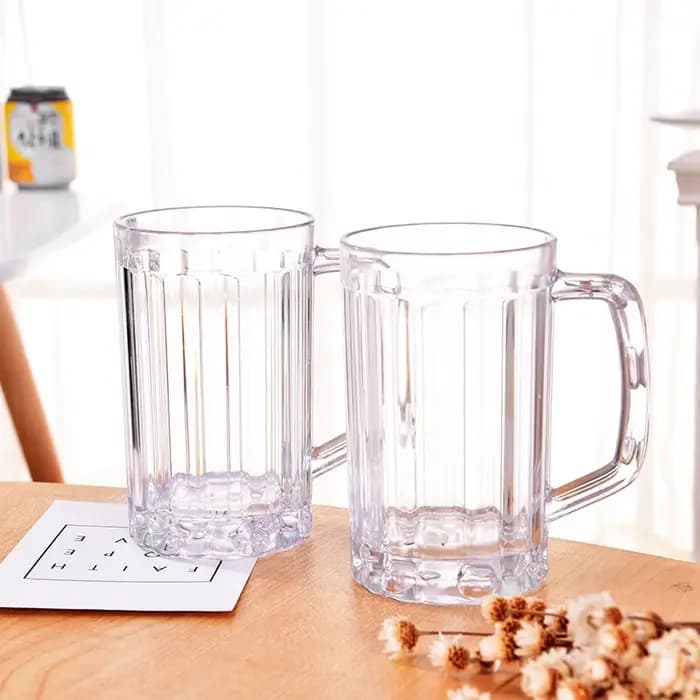 Mug à bière transparent 500 ml en plastique incassable – Idéal pour le petit-déjeuner, le lait, le c