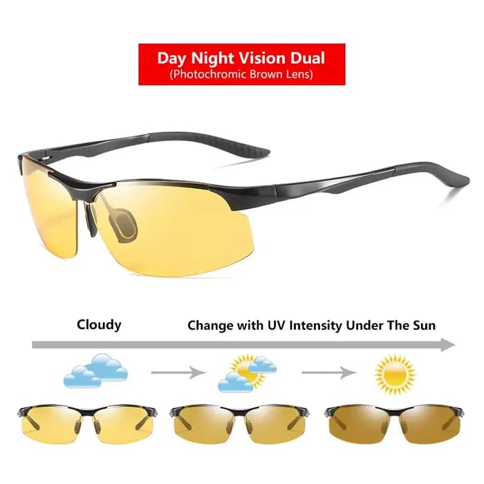 Lunettes de soleil polarisées sans bords pour homme, verres de jour, pour Vision nocturne, photochro