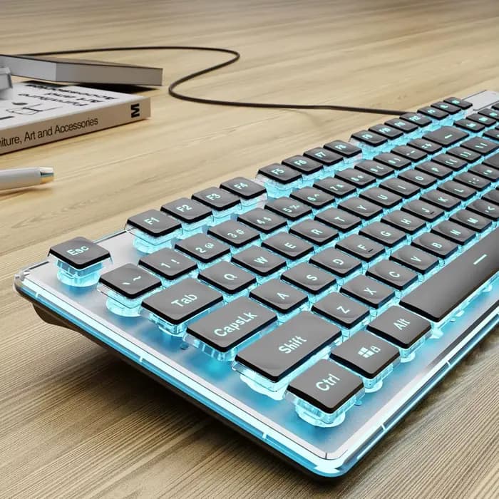 Clavier USB filaire avec rétroéclairage blanc, panneau métallique, touches Pudding, taille standard,