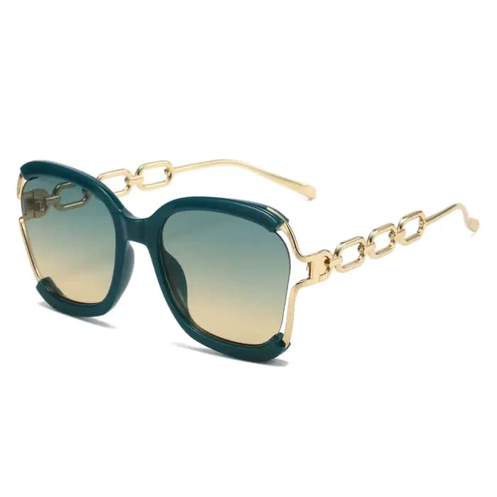 Lunettes de soleil carrées de luxe pour femmes, UV400, marque rétro, chaîne, monture métallique, lun
