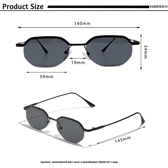 Caterside Nouvelles Lunettes de Soleil Rétro à Monture Fine pour Hommes, Verres Polygonaux, Lunettes