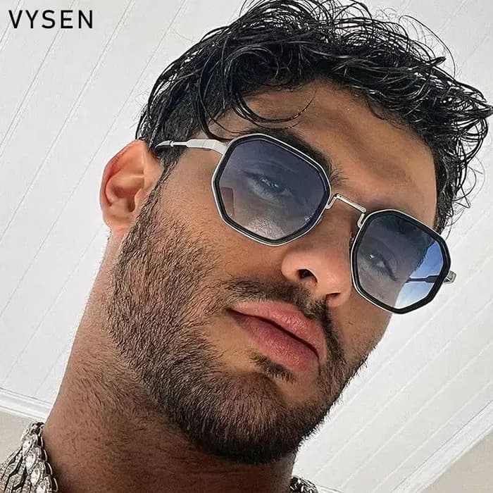 Vintage Steampunk Octogone Carré lunettes de Soleil Hommes De Luxe Marque Géométrique En Métal Cadre Polygone