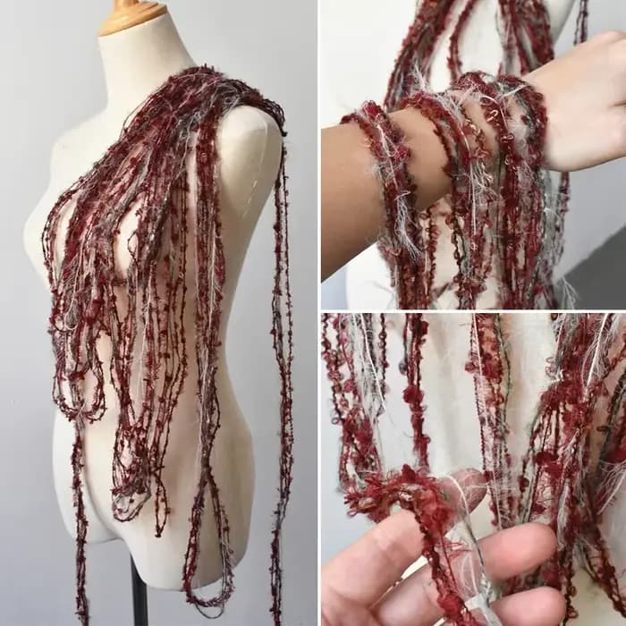 Dentelle à franges en mélange de laine vert herbe, rose et blanc pour robe de mariée, décoration de vêtements, matériel de bricolage fait main