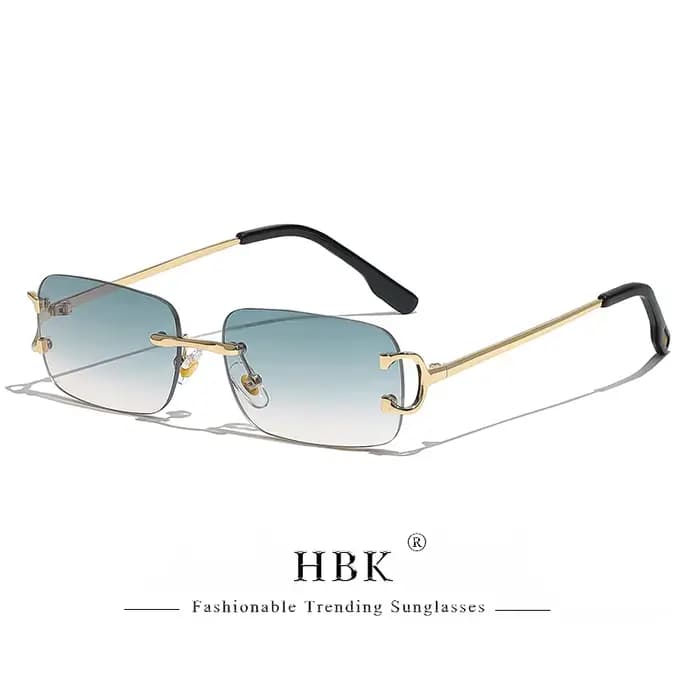 HBK rétro lunettes de soleil sans monture pour femmes hommes petit carré cadre doré marque Design thé nuances Rectangle